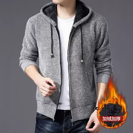 秋冬装休闲夹克男士外套加绒加厚外衣夹克开衫男装青年连帽褂子男商品大图