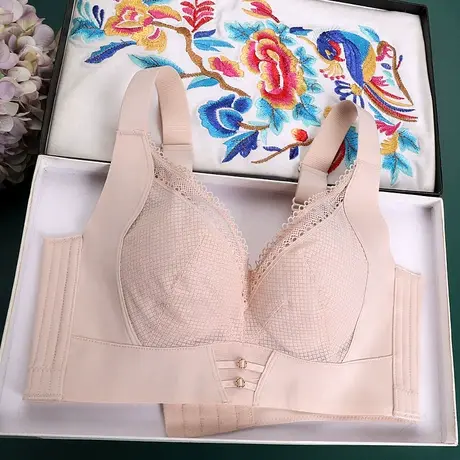美容院新薄款文胸聚拢调整型无海绵文胸收副乳大码五排扣女士内衣商品大图