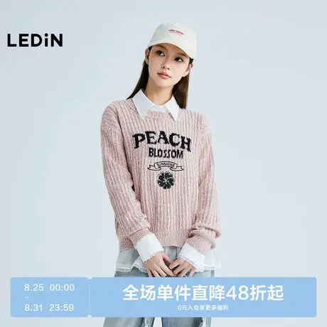 圆领宽松桃花套衫图片