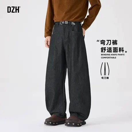 男士黑色休闲工装弯刀裤男款2025新款宽松阔腿裤秋季直筒裤子潮牌商品大图