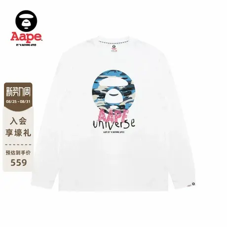 Aape旗舰店男装秋冬猿人迷彩圆章印花休闲潮流长袖T恤1727XXP图片