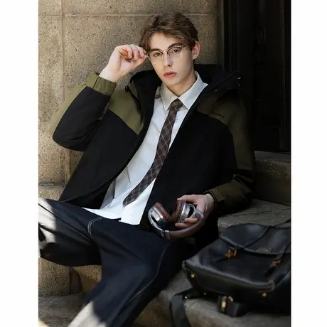 唐狮秋冬季棉衣男连帽撞色拼接加厚冲锋少年棉衣保暖外套潮流TUTA商品大图