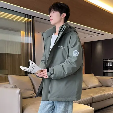 唐狮冬季新款羽绒服男工装加厚短款连帽冲锋少年上衣外套潮流TD商品大图