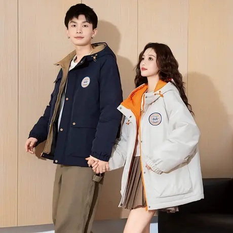 唐狮冬季新款情侣棉衣女连帽内里撞色防水棉服保暖男外套潮TD图片
