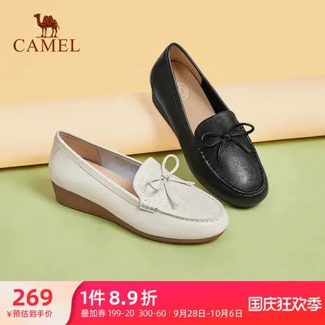 骆驼女鞋2023年秋季新款真皮英伦风小皮鞋女乐福鞋厚底坡跟单鞋女图片