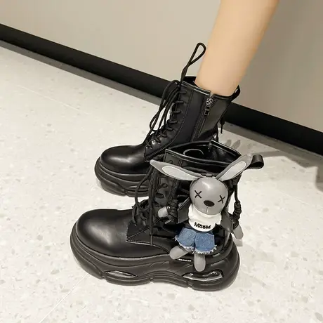 欧货2023秋季新款舒适松糕厚底马丁靴女侧拉链气垫底高帮休闲短靴图片