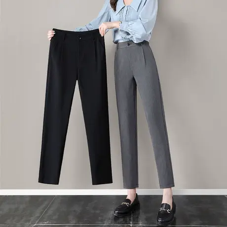 灰色西装裤子女夏季薄款高腰九分职业工装烟管裤小个子哈伦西裤女图片