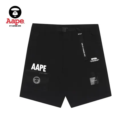 Aape男装春夏猿颜徽章字母印花插扣腰带撞色网眼拼接短裤6625XXE商品大图