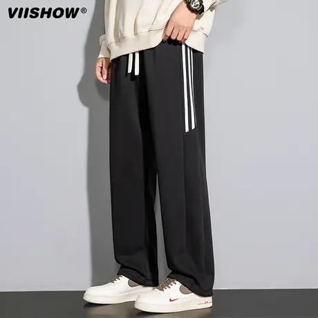 VIISHOW美式条纹宽松百搭休闲裤子男秋季潮牌宽松阔腿直筒卫裤男商品大图