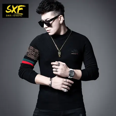 SXF圣希梵毛衣男秋冬 新款潮牌提花线衣圆领修身羊毛衫男士针织衫图片