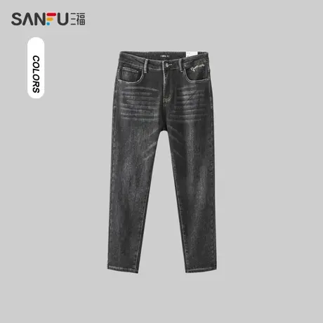 三福2023冬男士潮流保暖牛仔裤 时尚休闲合身小脚长裤男479049商品大图