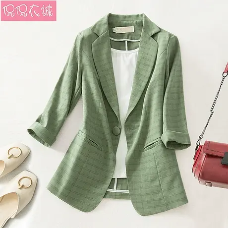 2023秋装新款七分袖西服格子女上衣职业休闲薄款西装外套小个子潮图片