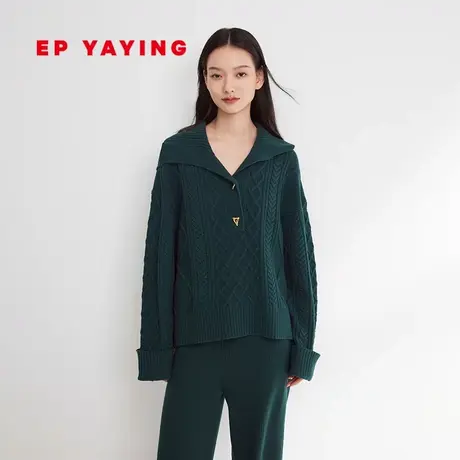 EP雅莹女装 美利奴羊毛翻领宽松毛针织衫 2023秋季新款9513A图片