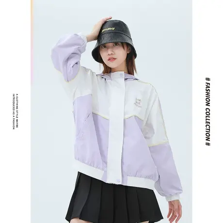 [商场同款]唐狮冬季外套女时尚个性拼色嵌条甜美宽松连帽休闲运图片