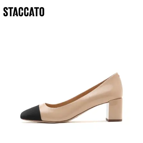 思加图新款优雅通勤小香风高跟鞋小方头粗跟单鞋女鞋子9UP32CQ1商品大图