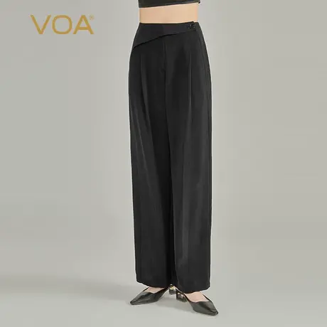 VOA30姆米真丝重磅黑色不对称一粒扣后腰松紧直筒简约百搭西装裤图片