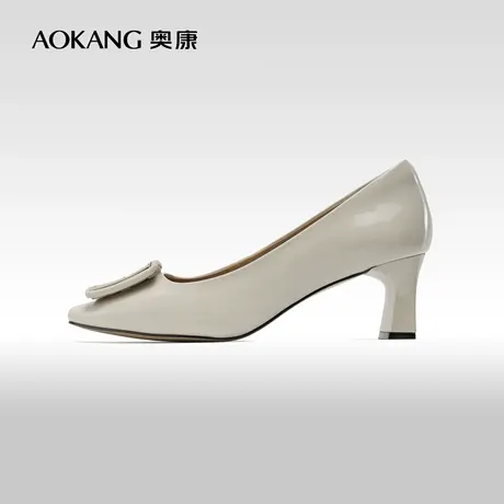 奥康女鞋 2023秋季新款真皮方头女士办公室通勤OL单鞋气质百搭商品大图