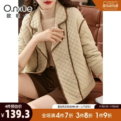 欧昵雪2023冬季新款翻驳领加厚保暖棉服女长袖宽松显瘦棉衣短外套商品大图