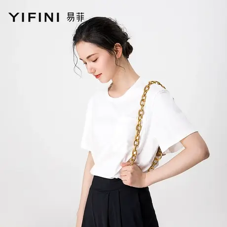 Yifini/易菲纯棉t恤女短袖宽松夏季薄款白色上衣休闲女装新款图片