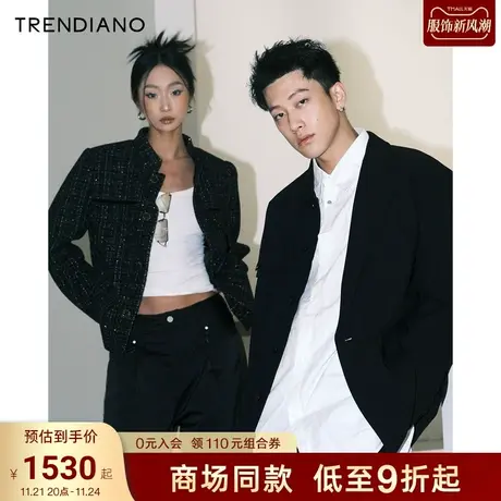 TRENDIANO经典系列不规则错位翻领廓形西装外套潮2023新款秋季商品大图