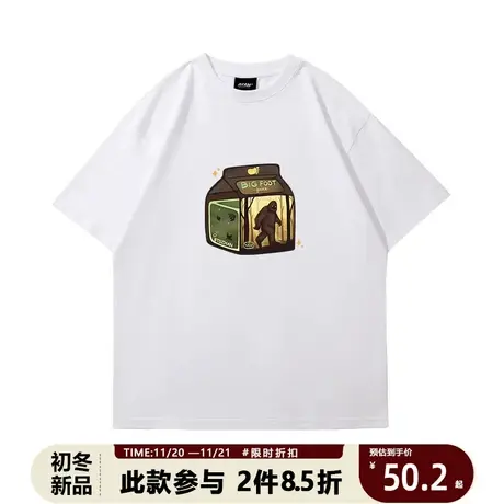 原创趣味卡通手绘风印花短袖男女夏季宽松chic艺术感情侣上衣图片