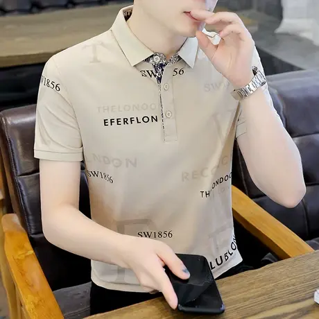 印花POLO衫男士短袖2023新款时尚潮流上衣男生帅气百搭半袖T恤衫商品大图