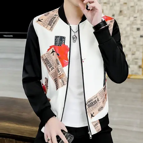 潮牌时尚棒球服男士春秋季ins休闲百搭男装夹克印花帅气上衣外套商品大图