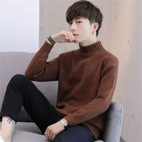 秋冬季男士半高领毛衣青年潮流针织衫加厚保暖线衣韩版宽松打底衫商品大图