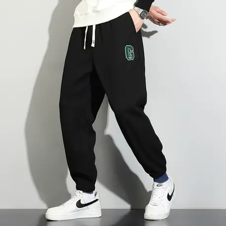 休闲长裤子男秋冬款黑色运动裤宽松潮流九分小脚束脚抽绳卫裤百搭商品大图