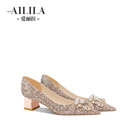 爱丽拉粗跟结婚鞋女2025新款春季禾秀主婚纱两穿新娘鞋孕妇不累脚图片