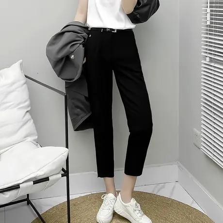 丽洁女裤黑色修身西装裤女高腰显瘦九分裤夏季新款七分休闲小脚裤商品大图