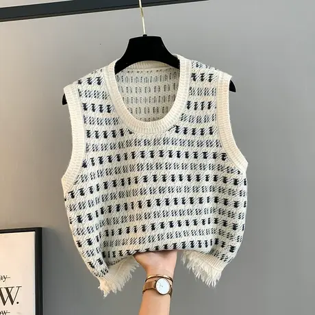 春秋2025年新款叠穿女士流苏马甲针织背心学院风宽松毛衣马夹坎肩图片