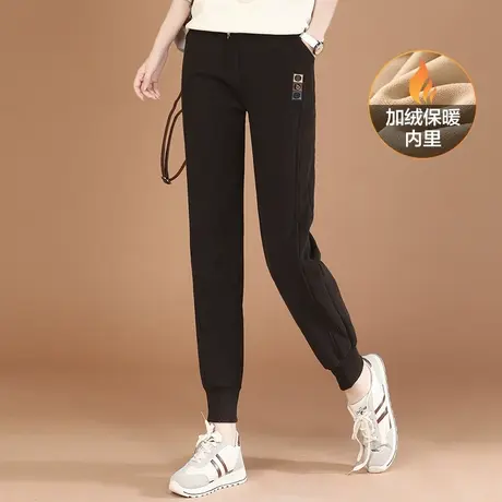 韩潮袭人松紧腰刺绣加绒运动束脚裤女2023冬新款宽松显瘦休闲卫裤图片