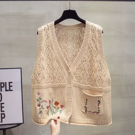 镂空v领针织开衫马甲背心女2025春秋新款宽松外穿马夹毛衣坎肩潮商品大图