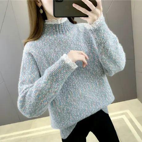 高领仿水貂绒软糯系新款雪尼尔毛衣慵懒风女2023秋冬加厚宽松外穿图片