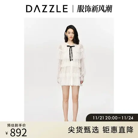 刘雯同款DAZZLE地素奥莱 蕾丝蝴蝶结长袖连衣裙 2D3O6037B图片