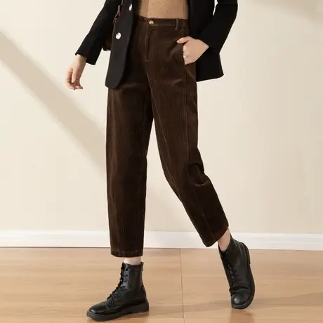 美拉德灯芯绒裤子女秋冬2024新款咖色休闲哈伦裤九分镰刀裤条绒裤商品大图