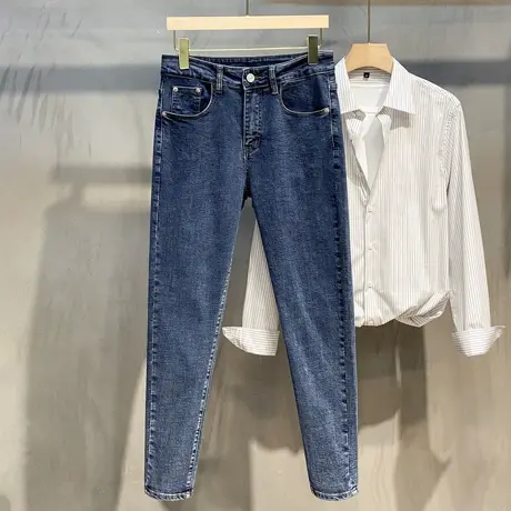 2023年男士春秋四季款休闲牛仔 九分裤韩版修身牛仔裤百搭男裤子图片