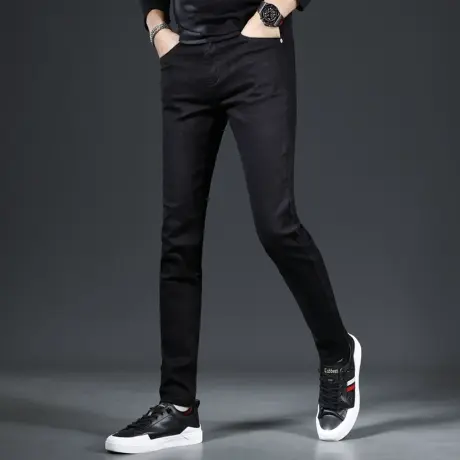 纯黑色牛仔裤男款秋季修身小脚2023新款简约百搭弹力男士休闲裤子商品大图