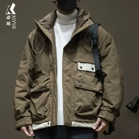 希越大口袋撞色羽绒服男士冬季宽松大码痞帅机能风工装冲锋衣棉服商品大图