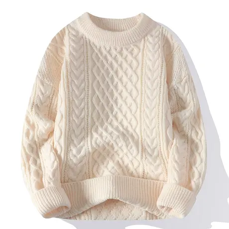 大码厚圆领针织毛衣男秋冬季宽松百搭条纹打底衫休闲潮流长袖内搭商品大图