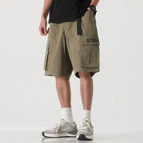 男士军绿色工装短裤男夏季薄款休闲运动五分裤美式中裤2023年新款商品大图