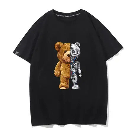 秀洛小熊T恤ins潮流金属印花无性别宽松圆领短袖男女打底半袖商品大图