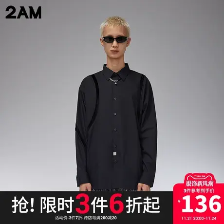 卡宾潮牌2AM暗黑解构风黑色宽松休闲衬衫商品大图