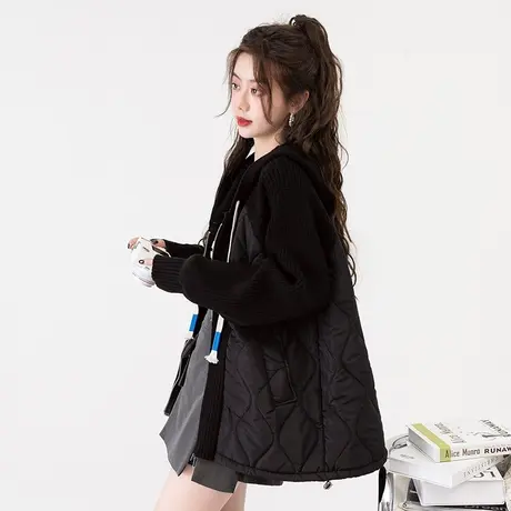 设计感拼接毛衣开衫女2024新款早春季爆款洋气宽松慵懒风针织外套图片