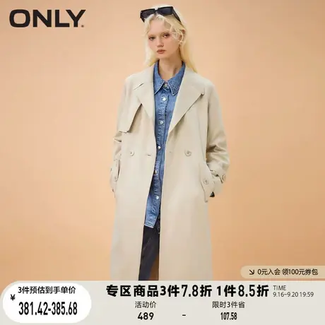 【买5免1】ONLY奥莱夏季时尚通勤风收腰翻领中长款风衣女商品大图