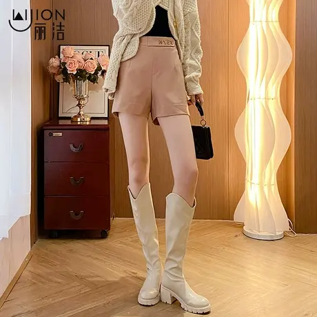 皮短裤女2023秋冬季新款高腰显瘦百搭pu皮裤阔腿松紧a字外穿靴裤商品大图