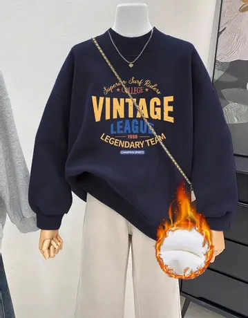 半高领山东即墨卫衣女宽松bf休闲风加绒上衣ins秋冬情侣古着外套商品大图