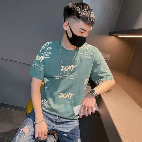 夏季男士t恤上衣短袖修身半袖潮流体恤花色潮牌百搭学生ins打底衫商品大图