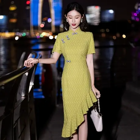 小晚礼服女新式旗袍夏季高级年轻2024新款气质绿色平时可穿连衣裙商品大图